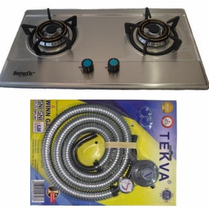 kompor gas tanam stainless butterfly komplit selang regulator winn gas CO