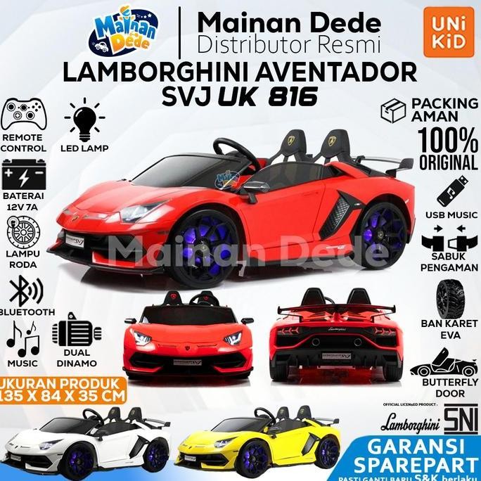 Mainan Mobil Aki Anak Lamborghini Aventador SVJ BanKaret Unikid UK 816