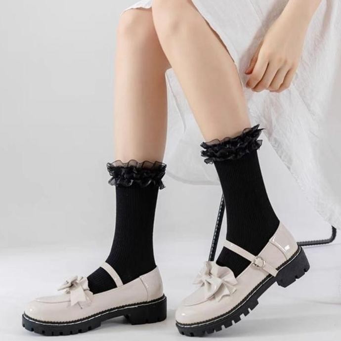 New Ruffle Lace Socks Unik Kaos Kaki Renda Wanita Dewasa Vintage Lolita