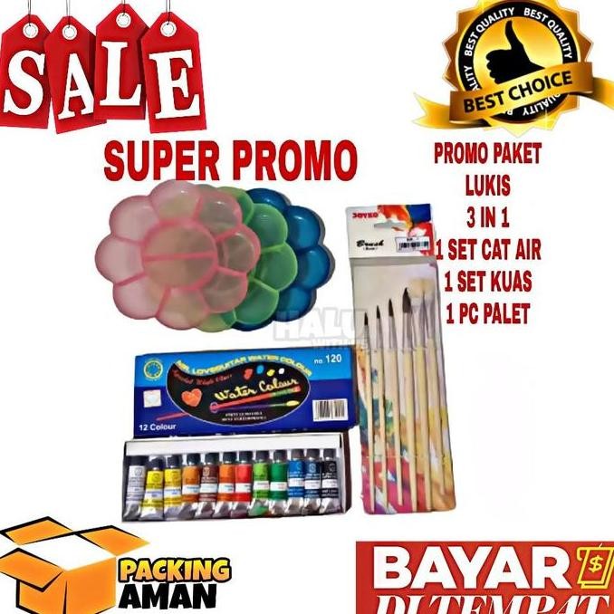 

(BISA COD) PROMO 1 Set Paket Melukis 3 In 1 Kuas Lukis Cat Air Palet / Peralatan Kuas Seni Lukis