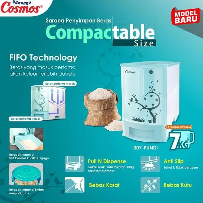 ready Cosmos 007 PUNDI Tempat Beras Rice Box 7 Kg Compactable Size FIFO Technology Anti Slip Bebas K