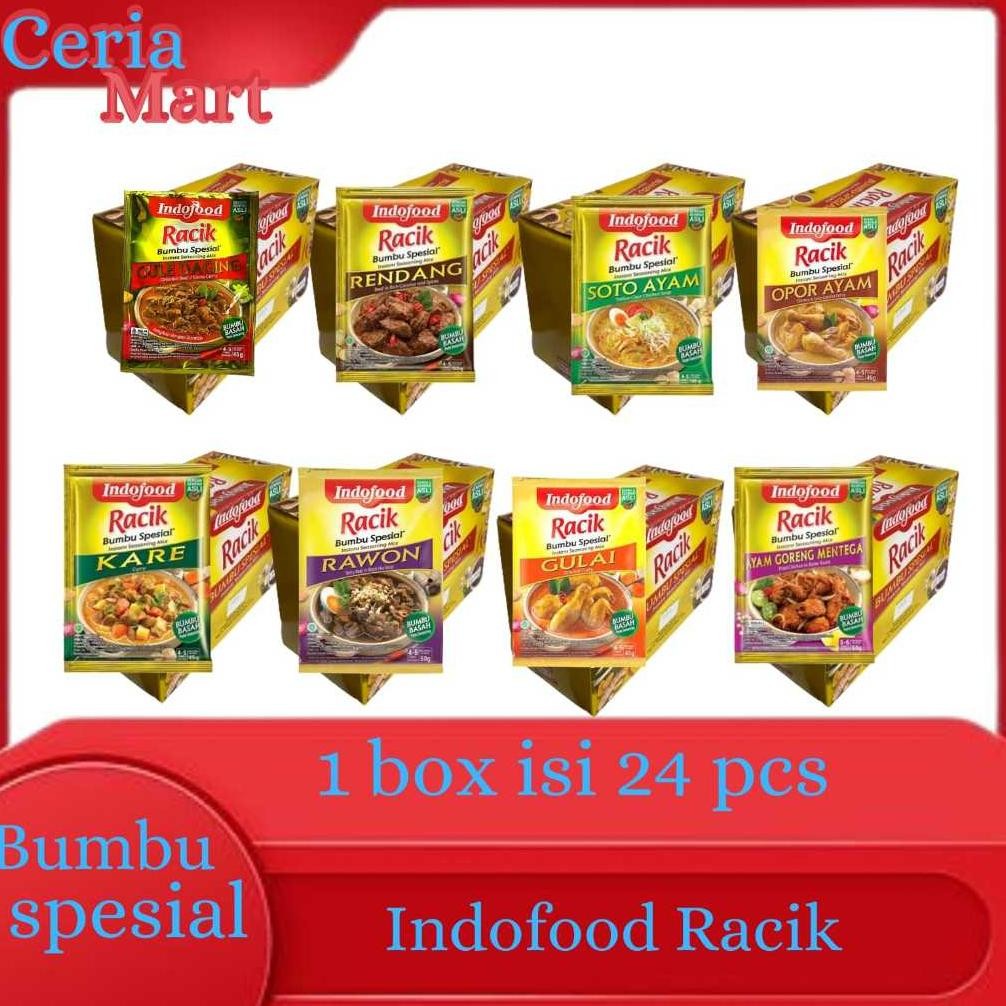 

INDOFOOD BUMBU INSTAN BUMBU RACIK BUMBU SIAP SAJI PER BOX ISI 24 PCS RACIK RENDANG RACIK KARE RACIK OPOR RACIK GULAI RACIK GULE DAGING RACIK SOTO RACIK AYAM MENTEGA RACIK RAWON