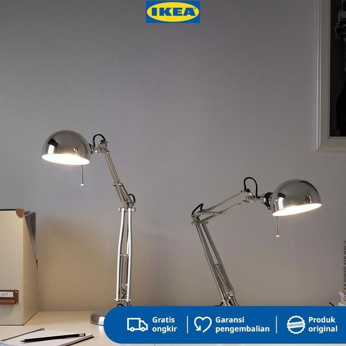 IKEA FORSA Lampu Meja / Lampu Baca / Lampu Kerja Dilapisi Nikel Minimalis Akrilik Baja GS