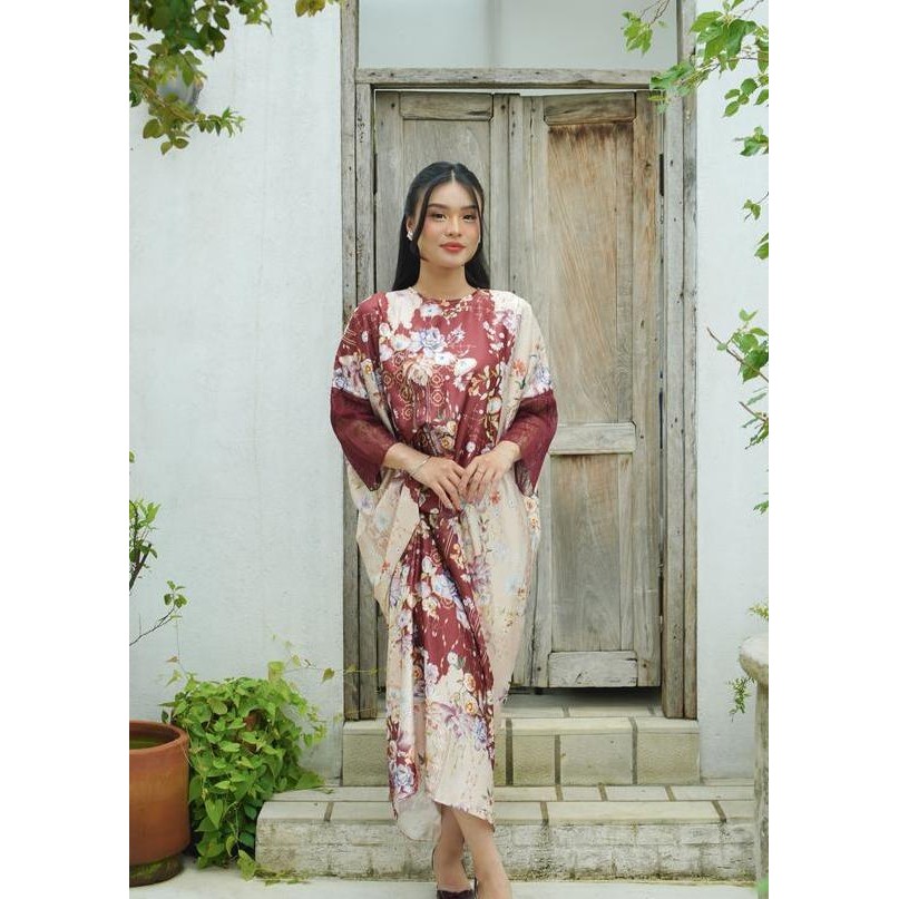 Adibah Kaftan Muslim Kaftan Lebaran Kaftan Motif Panjang Wanita Atasan Rayon Oversize Gamis Dress Ka