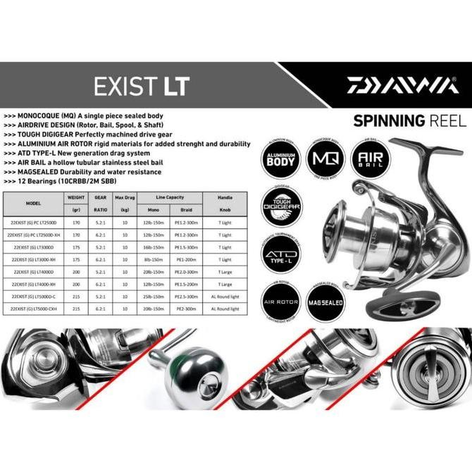 Reel Daiwa Exist LT 2022 | 2500XH2500D3000D4000D4000XH 5000D-C