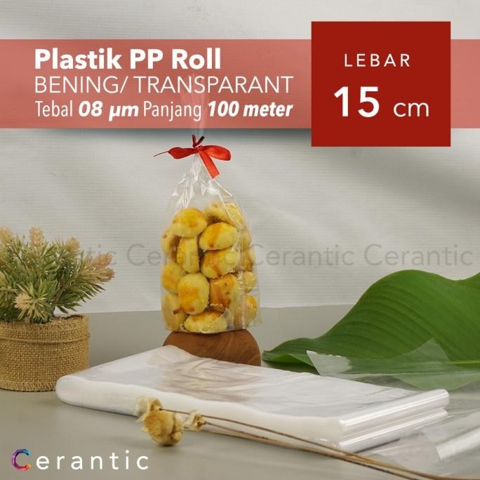 Plastik PP Roll Lebar 15cm Tebal 08 Bening Panjang 100 m