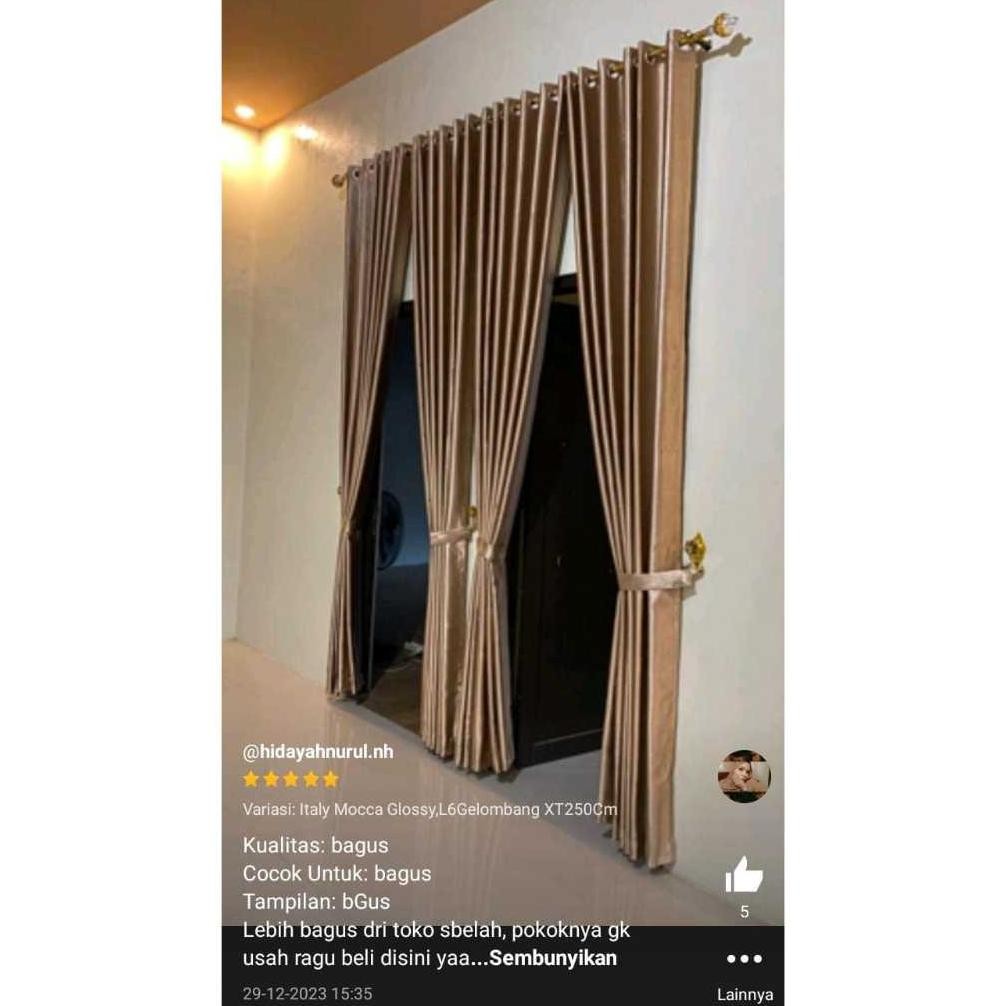 Gorden Jendela Pintu Blckout Polos Glossy Premium Abu Mocca Aesthetic Panjang 250 - 270 Cm