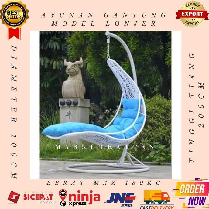 Ayunan Kursi Gantung Rotan Sintetis Model Lonjer Santai Malas Teras