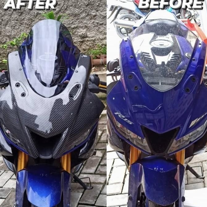 Cover Kedok Topeng Headlamp Sipit R6 Carbon Kevlar Yamaha R15 V3 Original