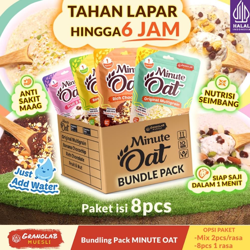 

Instant Oatmeal MINUTE OAT - Paket isi 8 pcs x 65gr | Granolab Muesli