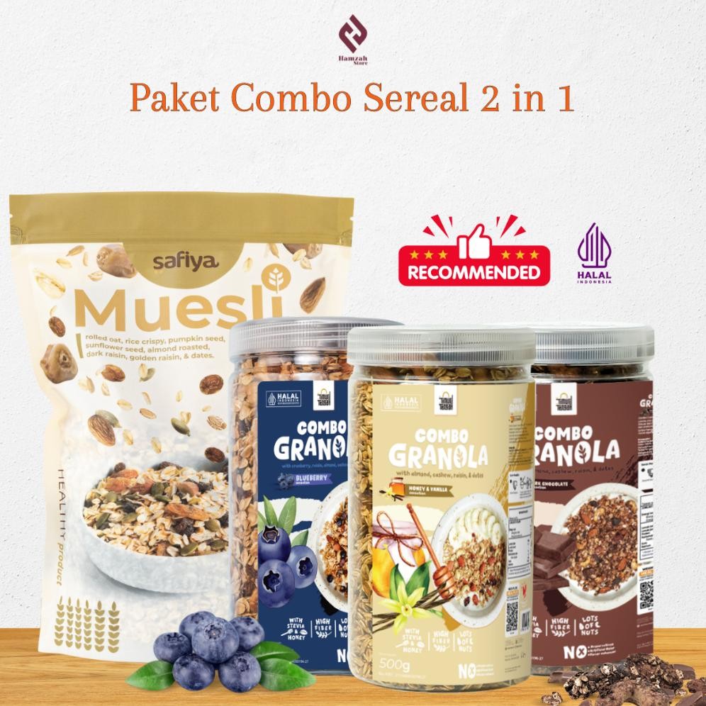 

Paket Combo Sereal 2 In 1 - Muesli Safiya + Granola Timur Tengah 500 gr Sarapan Sehat Grainnola