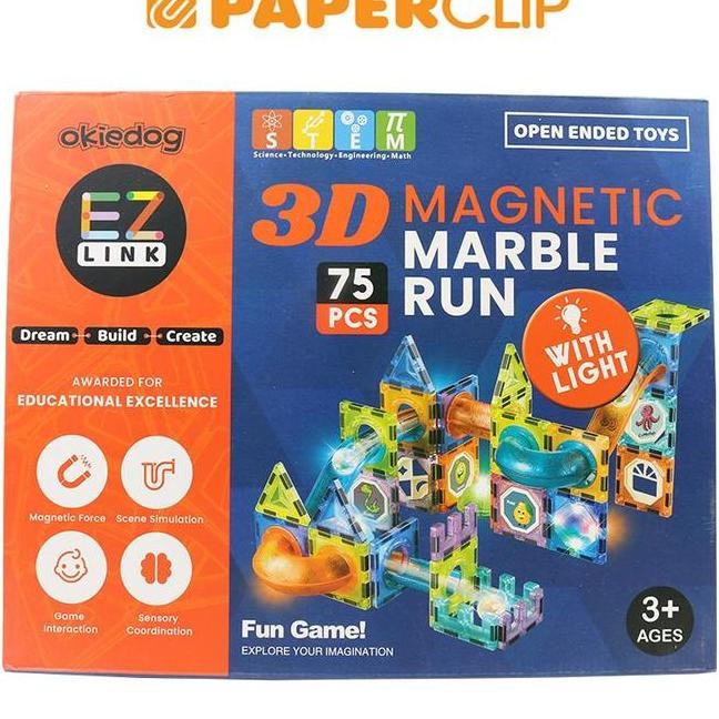 Mainan Edukasi Okiedog Ezlink 3D Magnetic Marble Run 75Pcs
