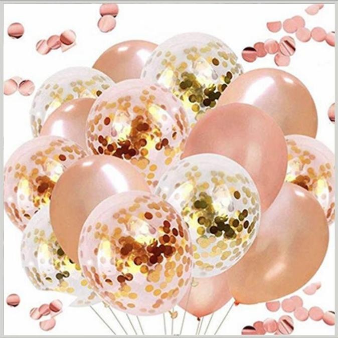 NEW PAKET BUCKET BALON LATEX METALIK CONFETTI GOLD ROSE GOLD 40 PCS