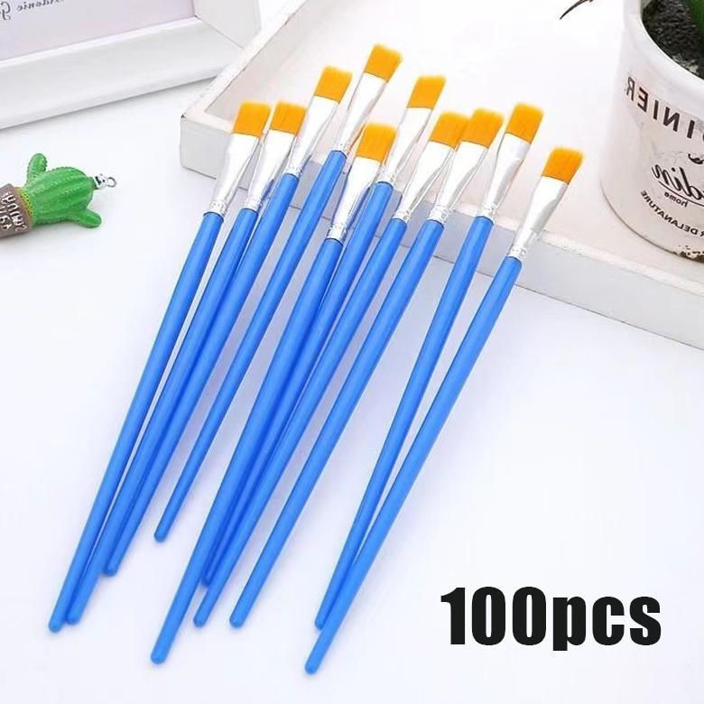 

100 Pcs Kuas Lukis Flat Kuas Nylon Datar Kuas Cat Acrylic Kuas Artist Paint Brush