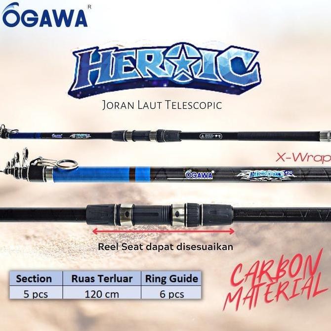 Joran Surf Teleschopic 390 420 Ogawa Heroic Action Kaku Bahan Carbon Original