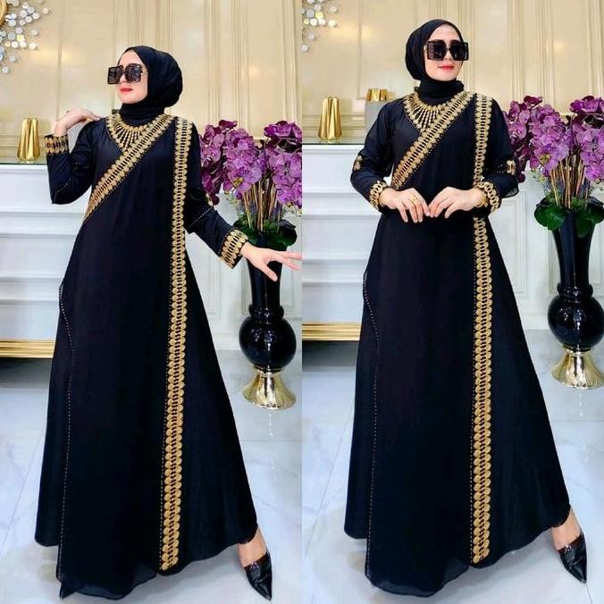DB65 >> GAMIS ABAYA TURKEY MODEL SARI INDIA THANIA BERWARNA Bordir Kombinasi