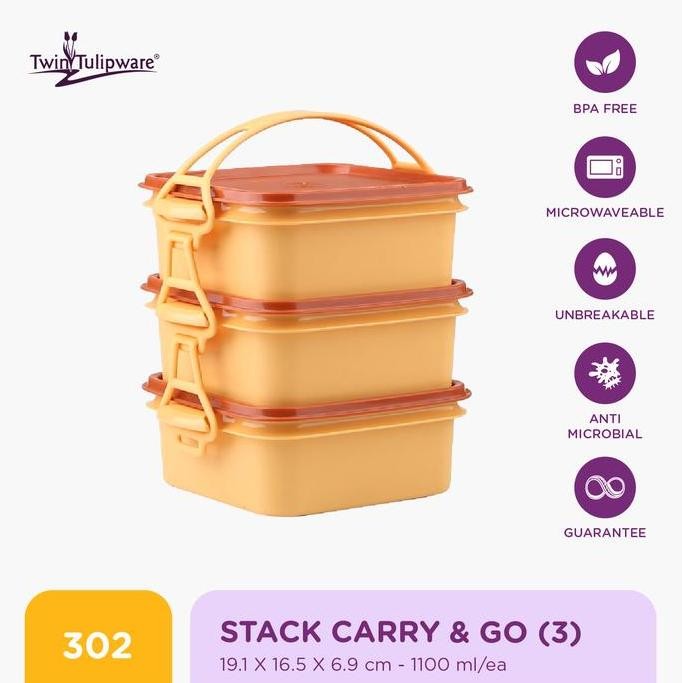 TERMURAH - Twin Tulipware Stack Carry & Go (set of ) Rantang