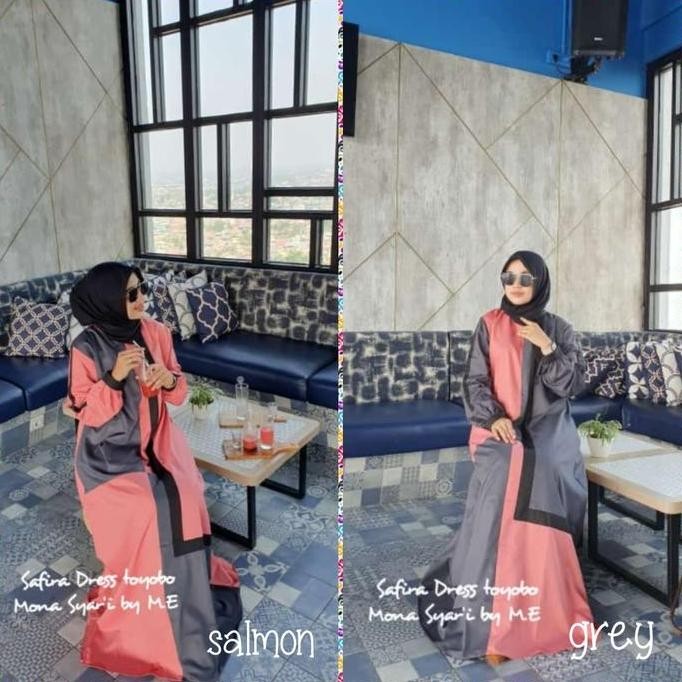 DE190 >> Gamis Safira dress katun ima toyobo kombinasi warna list hitam