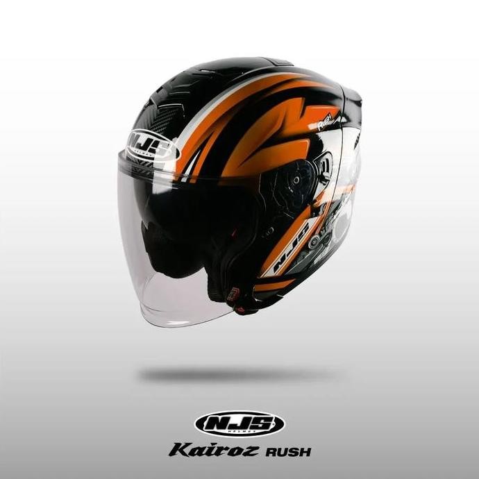 PROMO DISKON - NJS KAIROZ DV RUSH Hitam - Orange fluo Gloss/Doff - Helm Half f (DOUBLE VISOR) | NJS 