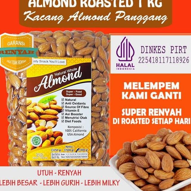 

Almond Roasted 1 Kg Kemasan Vacum Kacang Almond Panggang Kupas