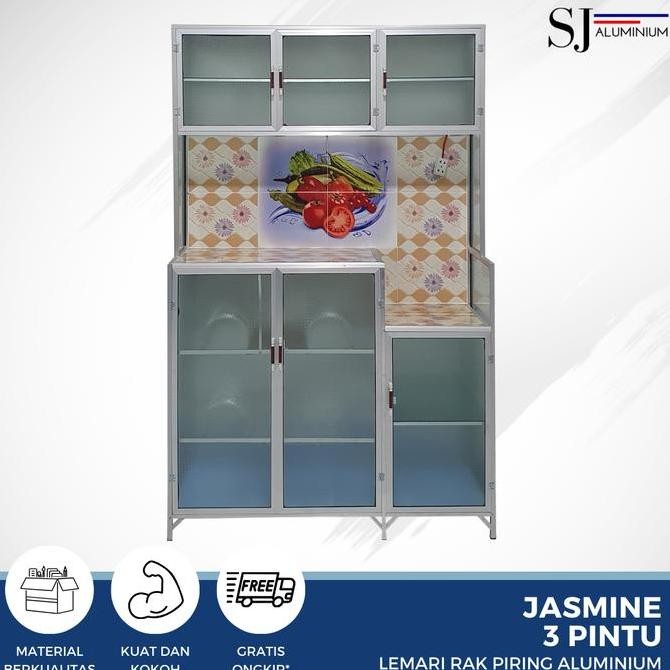 Rak Piring Lemari Dapur Kaca Aluminium - Jasmine 3 Pintu