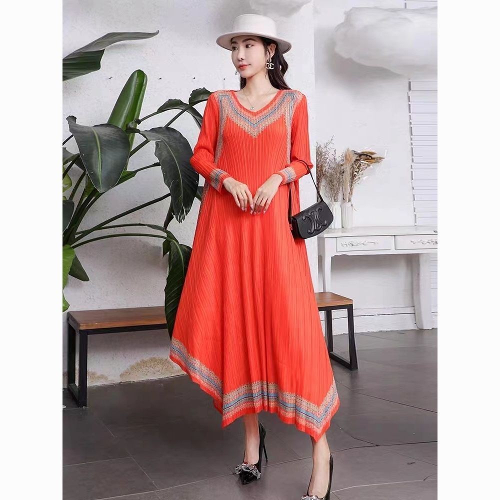 Miyake retro printed pleated dress for women