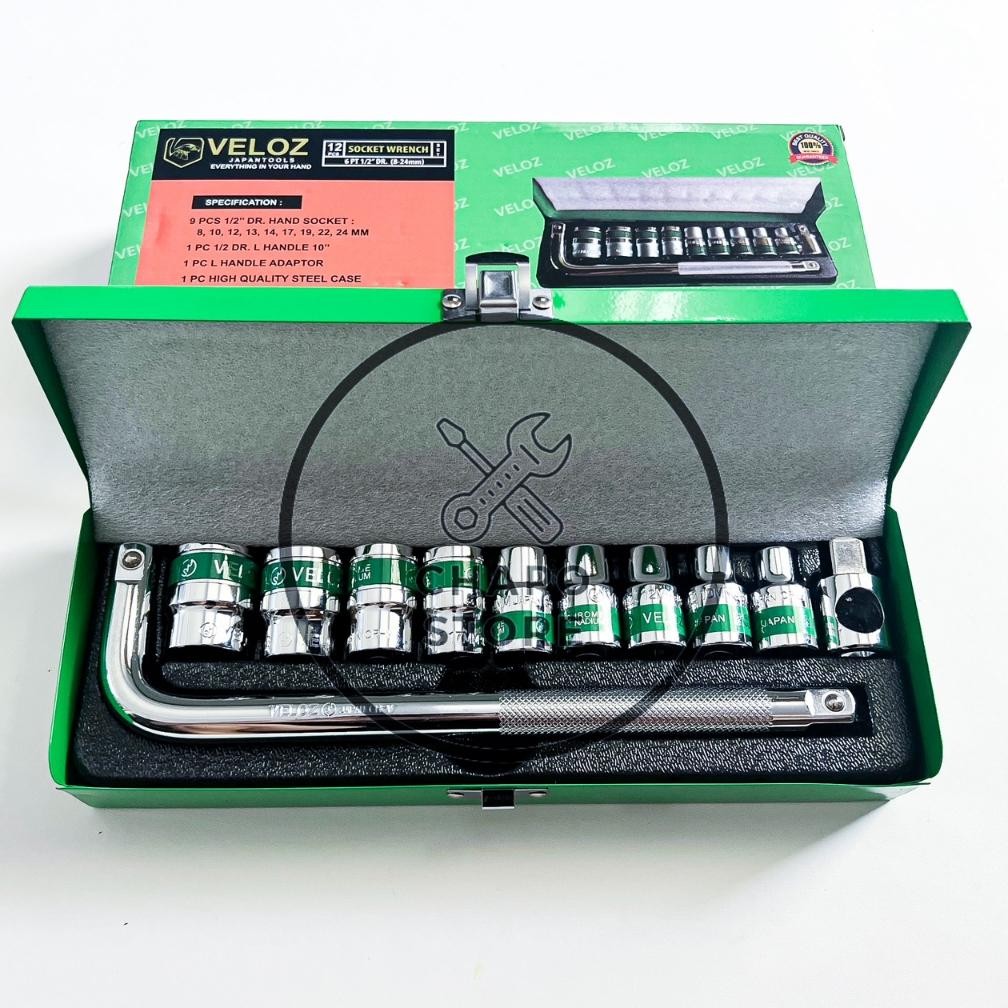 Veloz Kunci Sok Sock Shock Socket Set 12Pcs Hand Socket Set Veloz