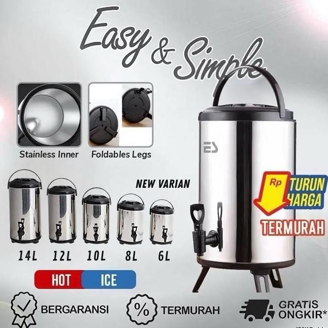 [PROMO] ES DISPENSER TERMOS AIR STAINLESS 304 DENGAN KRAN PANAS/DINGIN KOPI TEH JUS BUAH MILK TEA BU