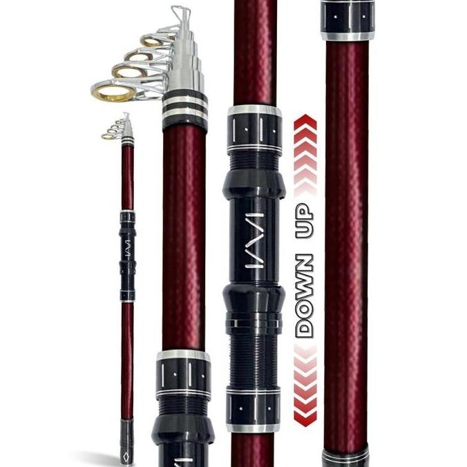 Aquapro Joran Laut Carbon Telescopic Merah Metal Reel Set Joran Pancing Portable Fleksibel dan Kuat