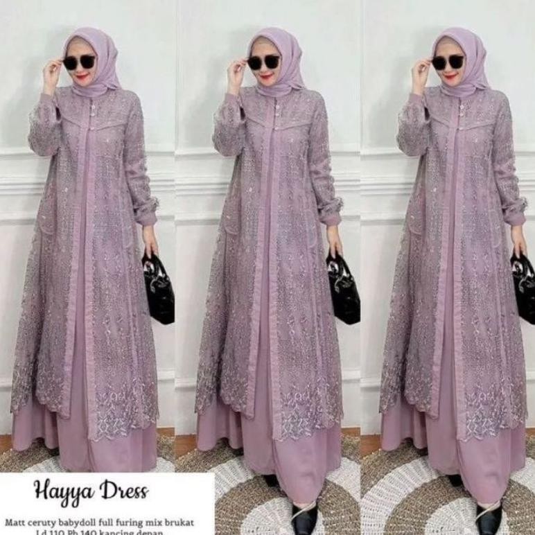 Kuke Gamis Brokat Pesta Wanita Muslimah Terbaru 2023 / Dress Hayya / Gamis Wanita Bahan Ceruti Babyd
