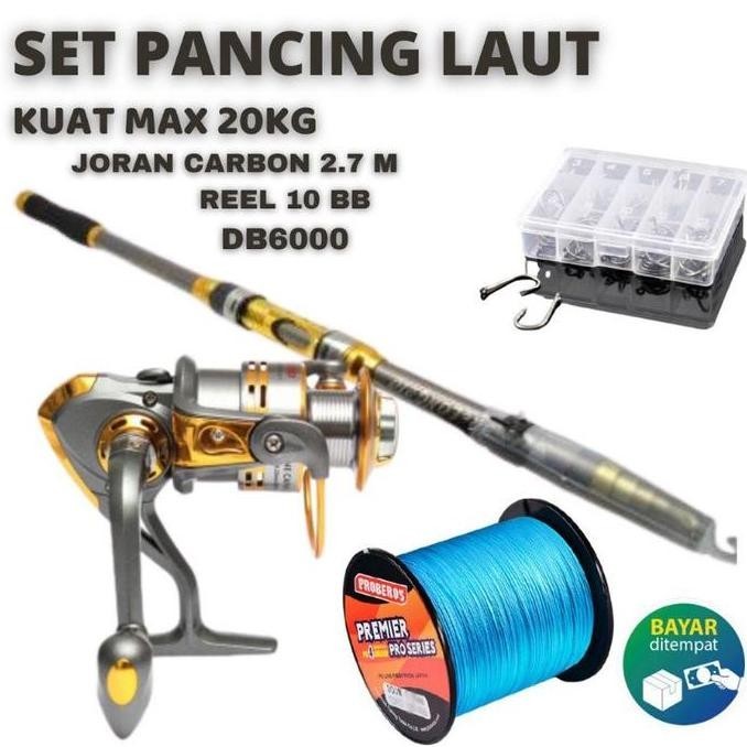 COD Set Joran Pancing Laut Kekuatan 20kg Joran Pancing 270cm Reel