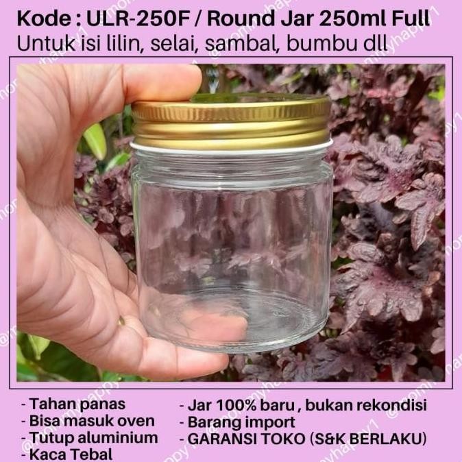 ULR250 | Jar Kaca / Toples 250 ml Tutup Ulir Aluminium - Tutup Gold,Tanpa Bubble