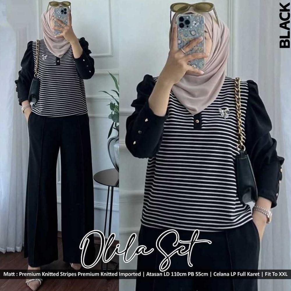 Ew-45 Fg-87 Ld 110 120 130 Cm Xl Xxl Xxxl Olila Set Jumbo Baju Setelan Wanita Busui Bahan Knit Impor
