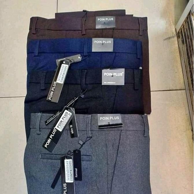 original produk by.poin plus | celana bahan semiwool poin plus | celana bahan slimfit pria poin plus