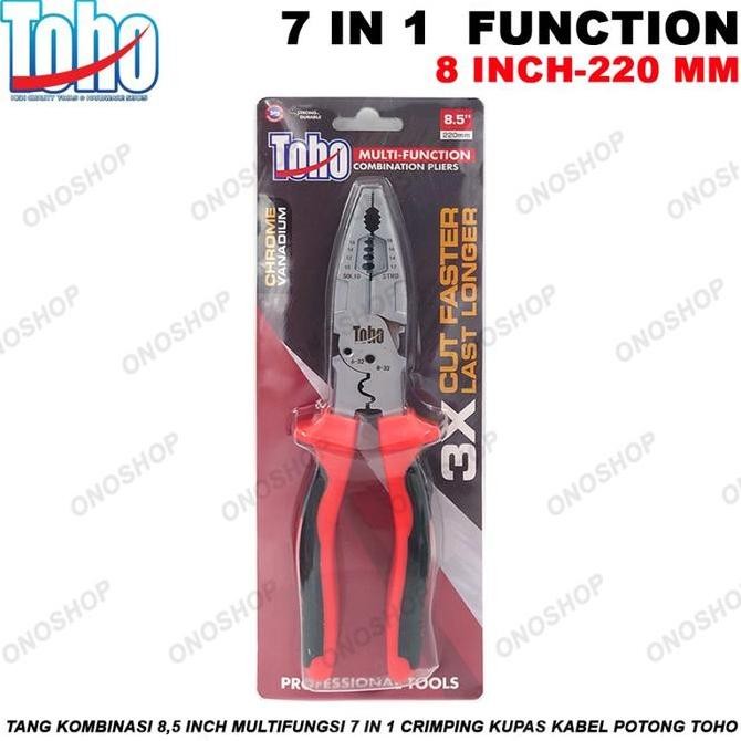 Tang Kombinasi 8,5 Inch Multifungsi 7 in 1 Crimping Kupas Kabel Potong TOHO