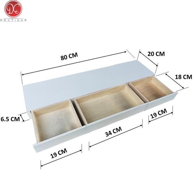Rak Dinding Ambalan Laci 80X20Cm Meja Rias Kamar 3 Pintu Tempel Dinding Gantung Minimalis Allshop