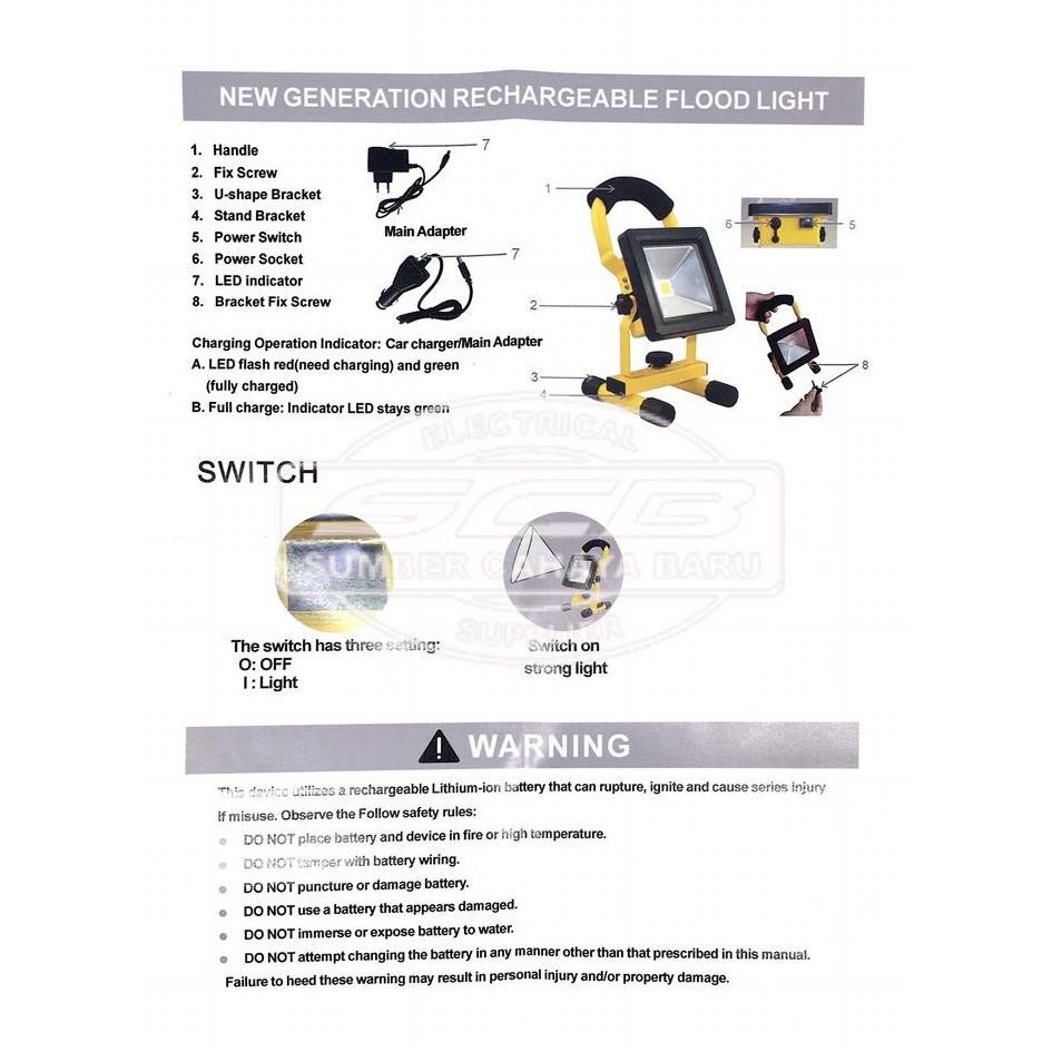 Henseki Rechargeable Flood Light 20 Watt Lampu Sorot Emergency 20W