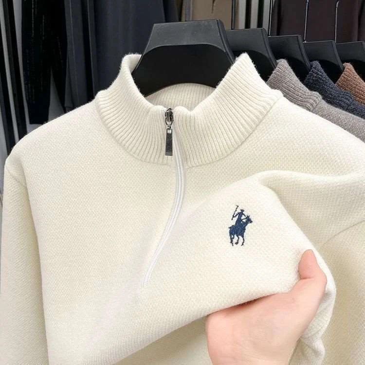 Sweater turtleneck pria berlapis fleece tebal dengan resleting/Sweater Rajut Hangat Beludru Ferret