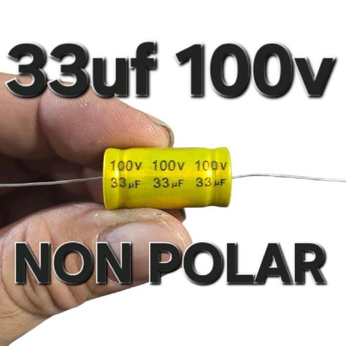 ( 33UF 100V NON POLAR ) KONDENSATOR KAPASITOR ELKO ELCO BIPOLAR TAMPA POLARITAS  33 UF MIKRO MF FARA