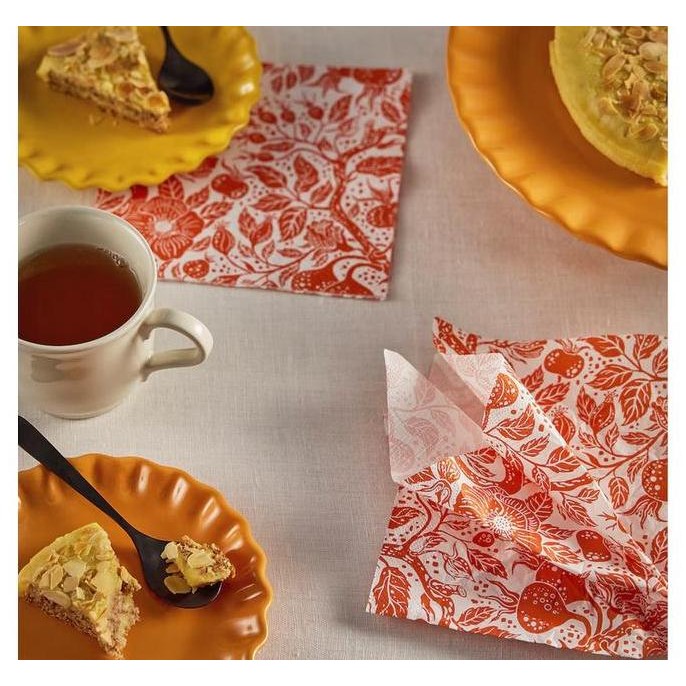Ready Stock Tissue Makan - Serbet Kertas Motif Floral Orange