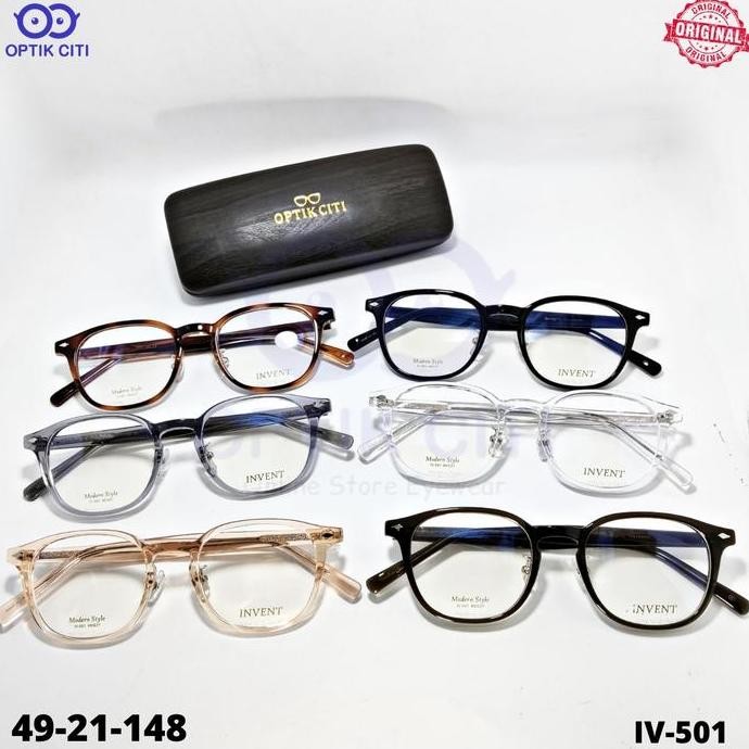 frame kacamata pria wanita bulat Invent IV - 501 Original