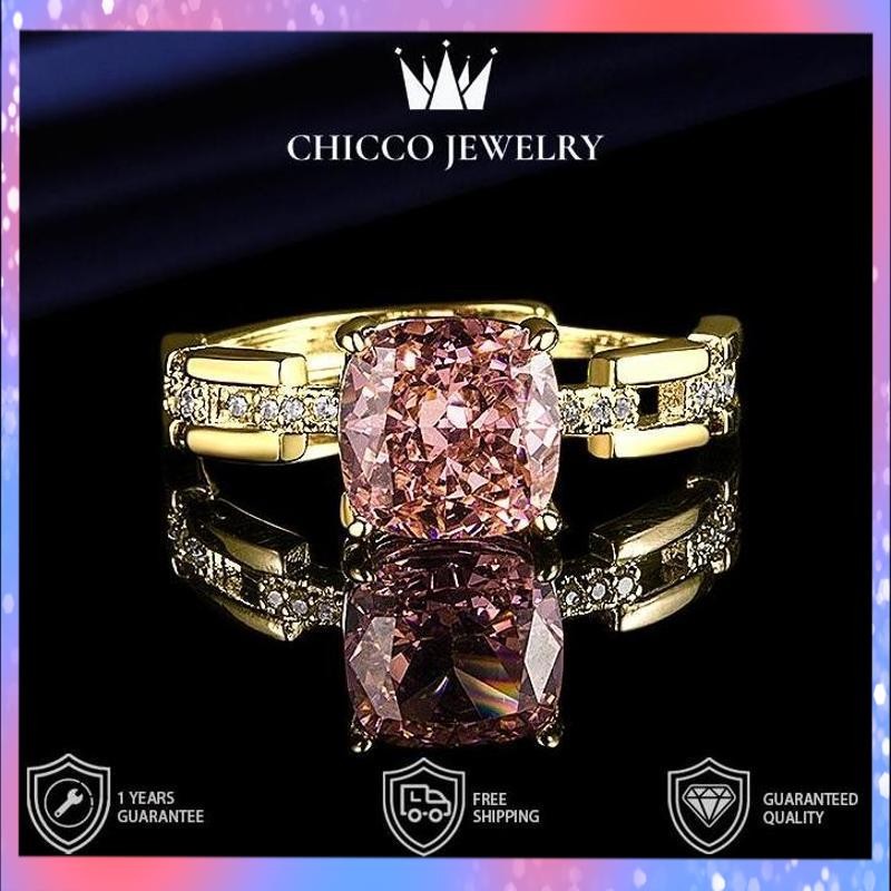 Termurah Cincin wanita dengan berlian pink gaya modis mewah ringan cincin serbaguna yang dihiasi den