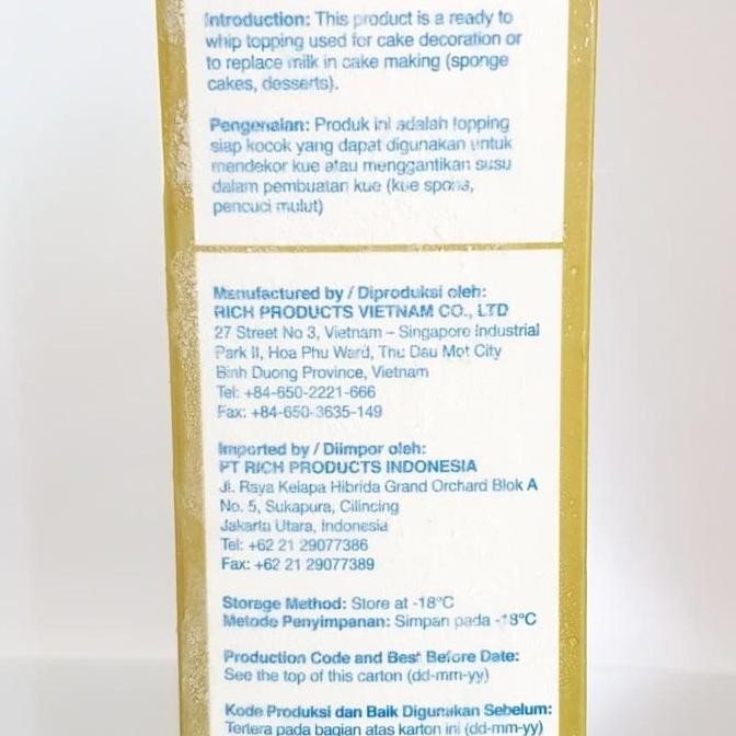 Rich's Gold Label 907gr Whipping Cream Cair Non-Dairy