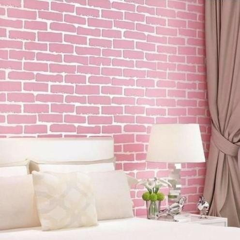 Exclusive Wallpaper Sticker Dinding Bata Pink Lis Putih 45Cm X 10M