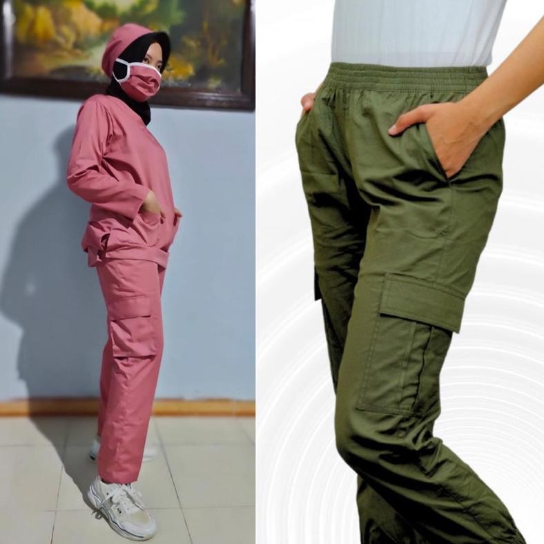 Baju Ok / Baju Oka Lengan Panjang Set Celana Cargo