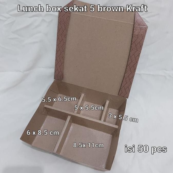 Lunch Box sekat 5 Kraft Coklat per 50 pcs Paper Rice Box Dus Nasi