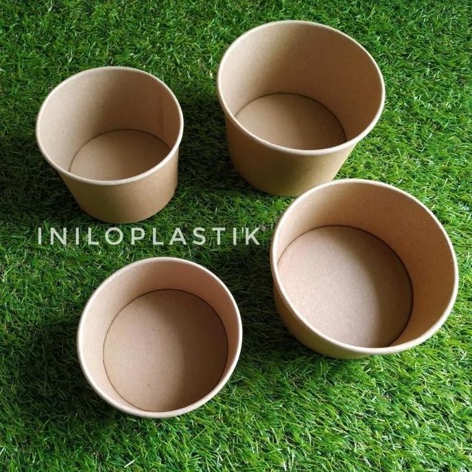 Paper Bowl Brown Polos 360ml / Kraft Paper Bowl 360 ml Cokelat