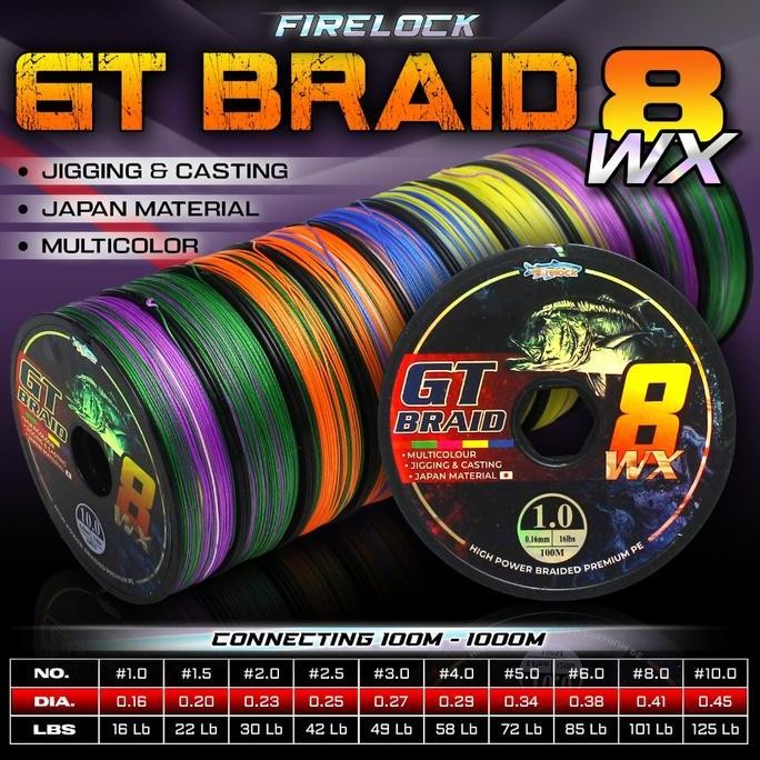 Terbaik | Senar Pe Gt Braid | Benang Pancing Firelock X8 | Senar Pancing | Conne | 100% Ori