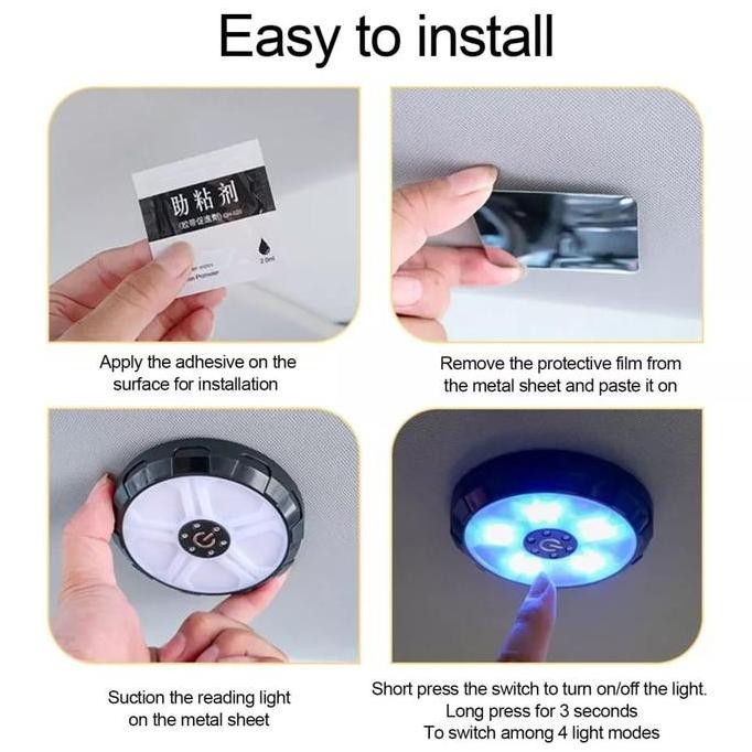 Car LED 3 Color Portable Lampu Baca Magnet Interior USB Plafon Atap Mobil