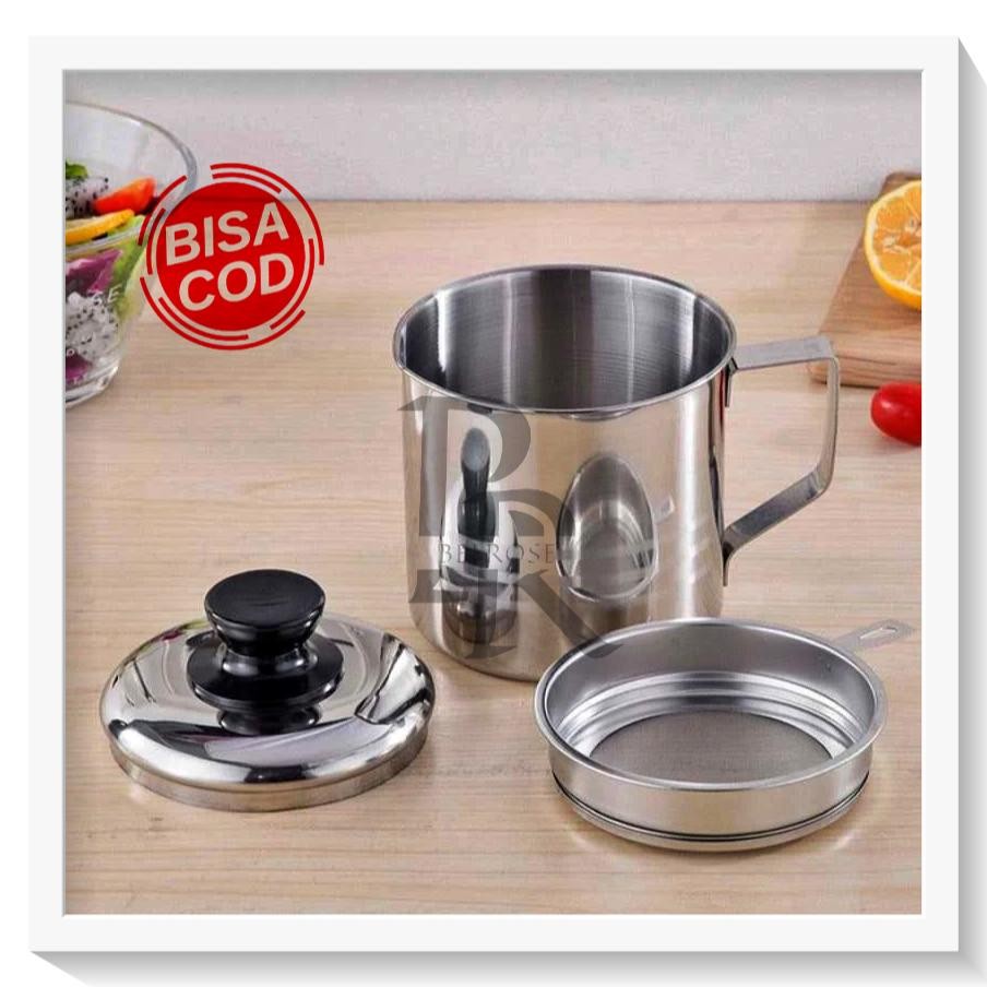 Bisa Cod Tempat Saring Minyak Stainless / Oil Pot Stainless Steel Kecil/ Wadah Saringan Minyak / Gel